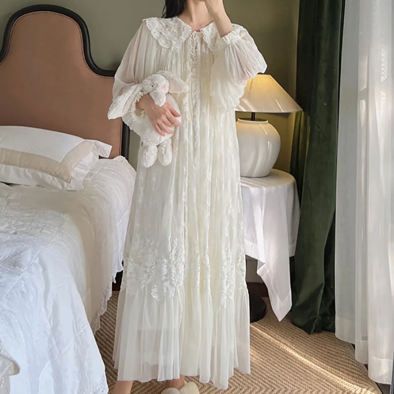 

Pinkgoddess Spring and Autumn Vintage Princess Style French Sexy Strap Two Piece Set Lace Sleeping Dress Pajama Women