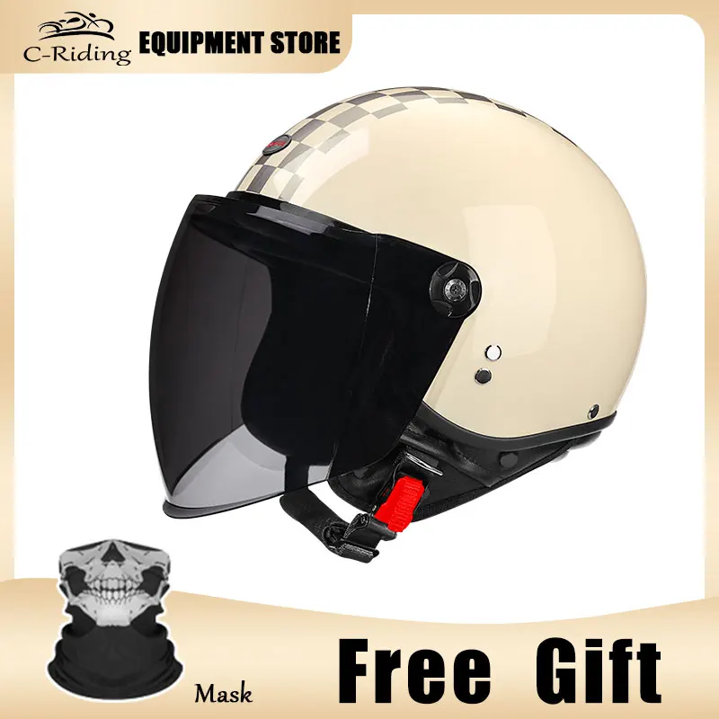 

Stylish Milky White Three-Quarters Open Face Motorcycle Helmet with Comfortable Padding for Adult City Riding and Short Trips