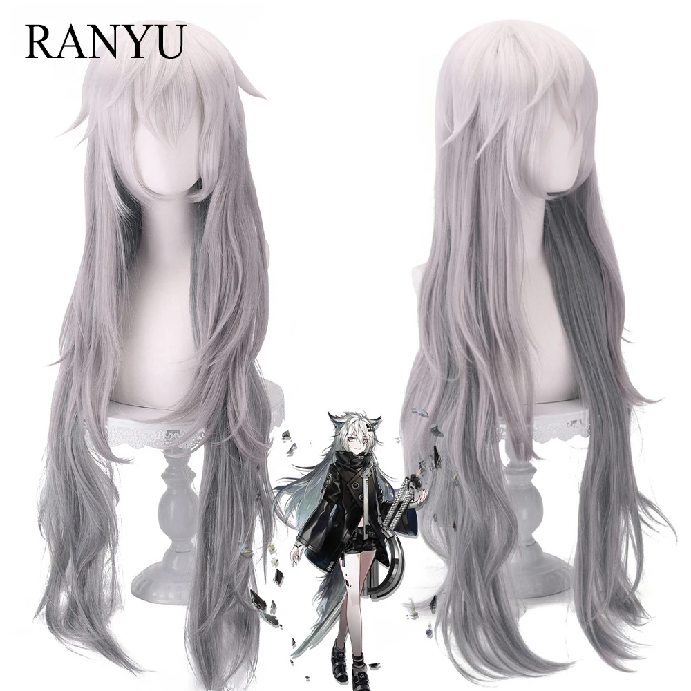 

RANYU Arknights Lappland Wigs Synthetic Long Straight White Gray Game Cosplay Heat Resistant Hair Wig for Party