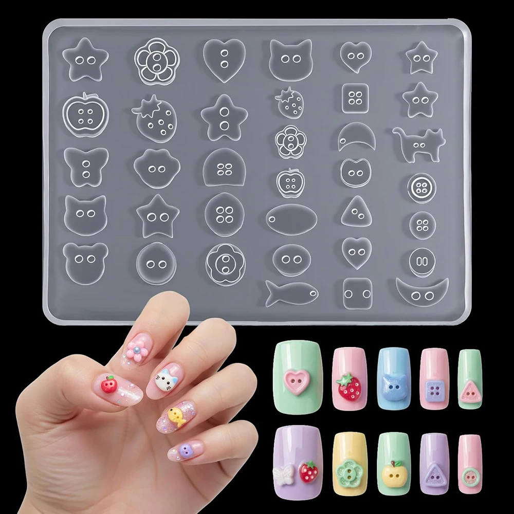 3D Silicone Gel Nail Art Molds Lovely Animals Stars Shapes DIY Resin Button Charms Nail Art Decoration Manicure Tool Supplies