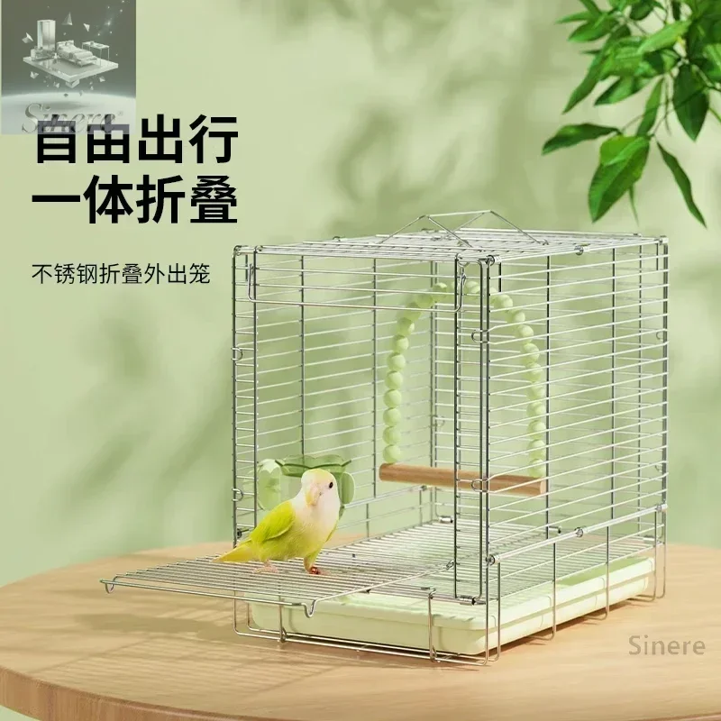 

Parrot 304 stainless steel folding cage out bird cage tiger skin Xuanfeng peony transportation portable portable cage