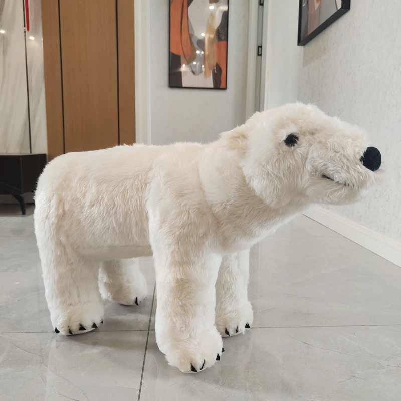 Simulação criativa animal urso polar footstool sofá grande animal bonito urso branco brinquedo de pelúcia menina presente decoração 75x44cm dy10241