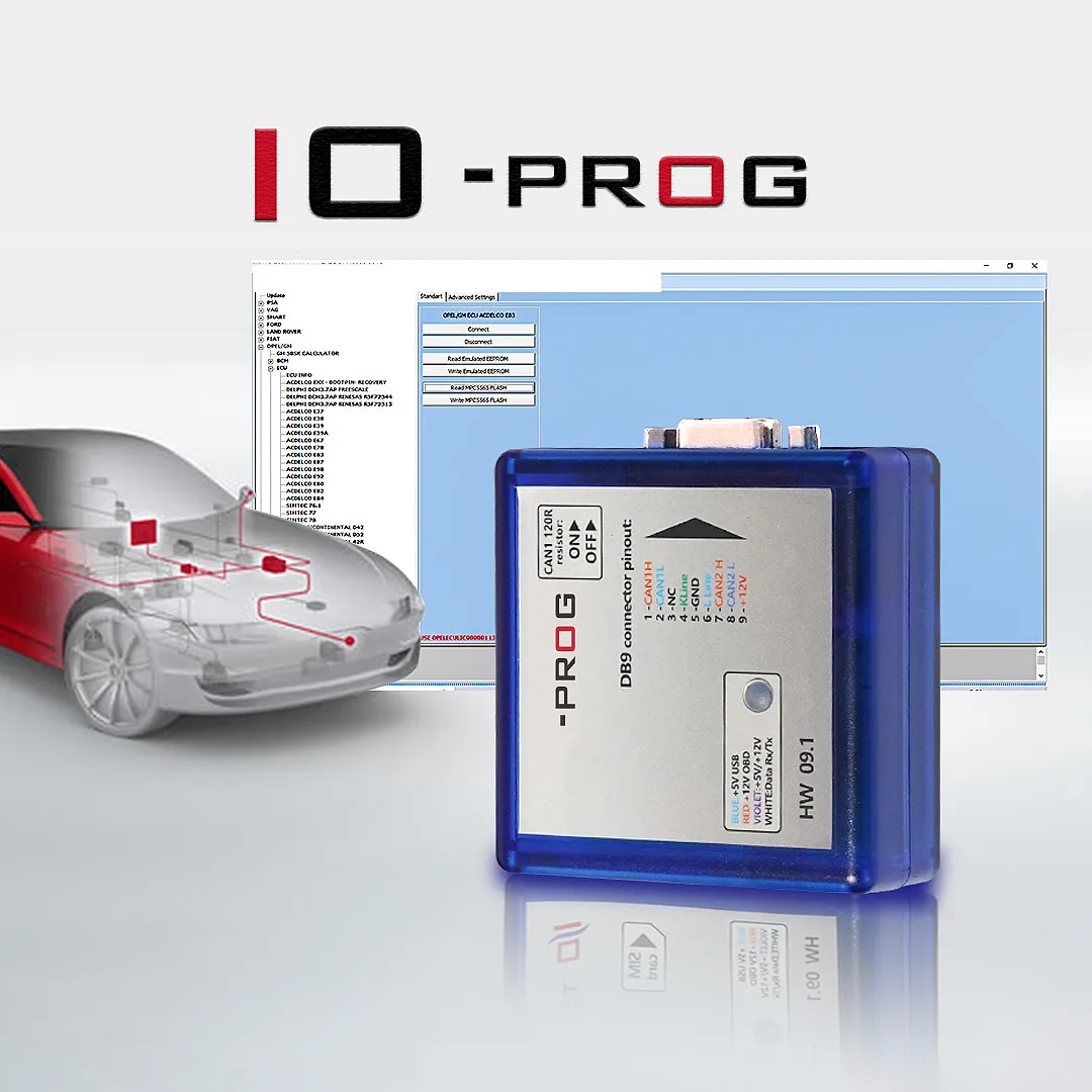 2022 New Release IO-PROG ECU Programmer BD9 Pinout I/O Terminal IO PROG HW 09.1 FLASH/EEPROM K-Line CAN MULTITOOL For OPEL/GM