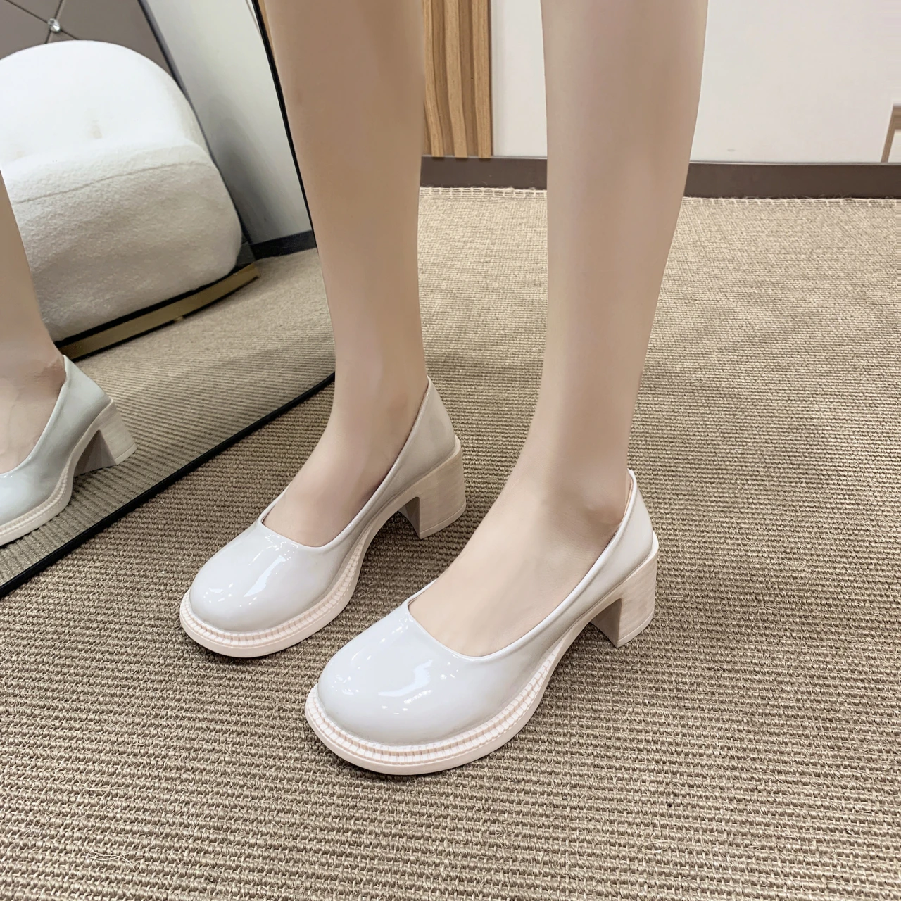 New Low-heeled Single Shoes New Pointed Toe Chunky Heel High Shoes Bridesmaid Wedding Shoes Lady Pumps Dress Shoes