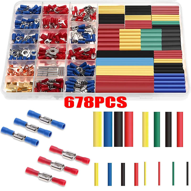 678 pcs boxed crimping terminal 350+328 heat shrink tubing combination waterproof connector 1.0-14MM