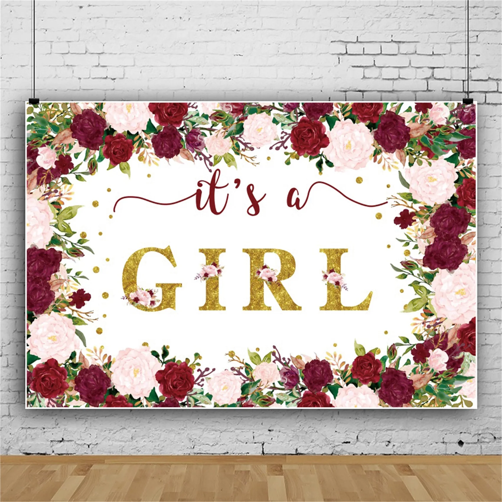 It's a Girl Rose Flowers Birthday Backdrop Cake Table Banner Decor Custom Text Sweet Girl Princess Background Photography Vinyl