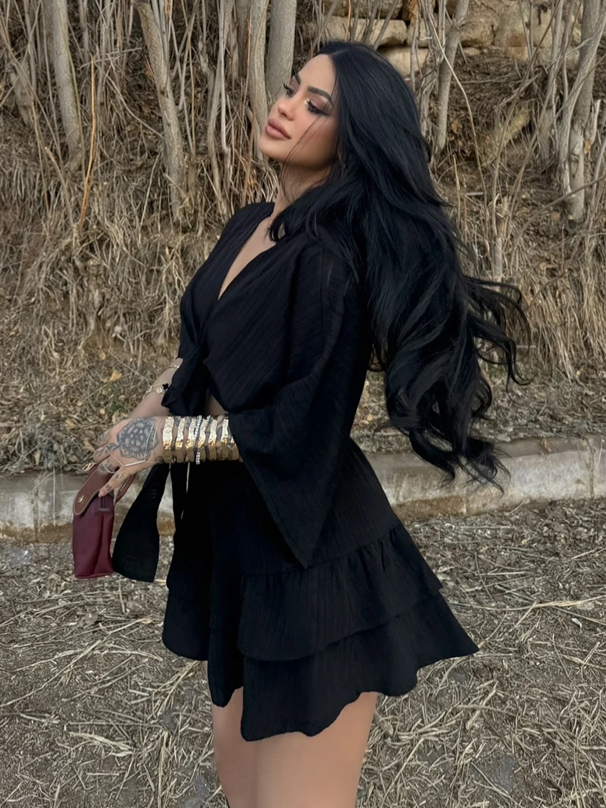 Marthaqiqi Loose Women Sleepwear Set Half Sleeve Pajamas V-Neck Nightwear Crop Top Nightie Shorts Ladies Nightgowns 2 Piece Suit