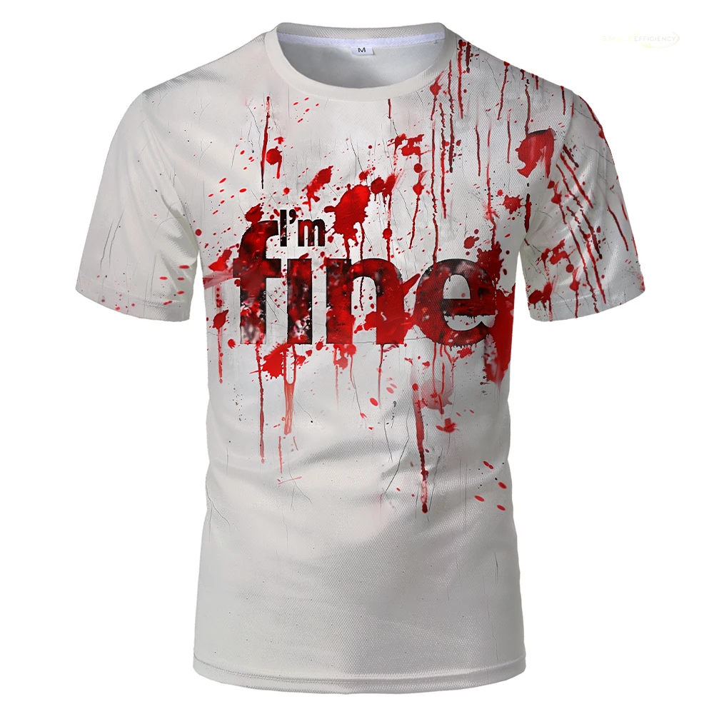 

2024 New Blood Terror Graphic 3D Printed T-Shirts Halloween Style Blood Stains Horror Men's Tee Fashion Casual Sports Tops