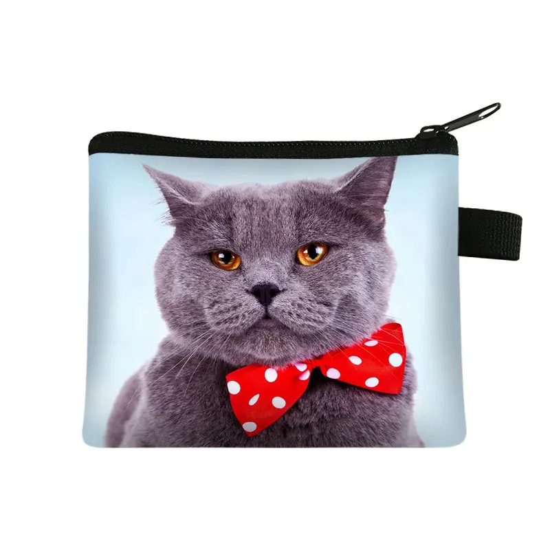 Monedero con forma de gato y Animal para niños, monedero portátil para estudiantes, bolsa de almacenamiento para llaves, bolsa de mano de poliéster,