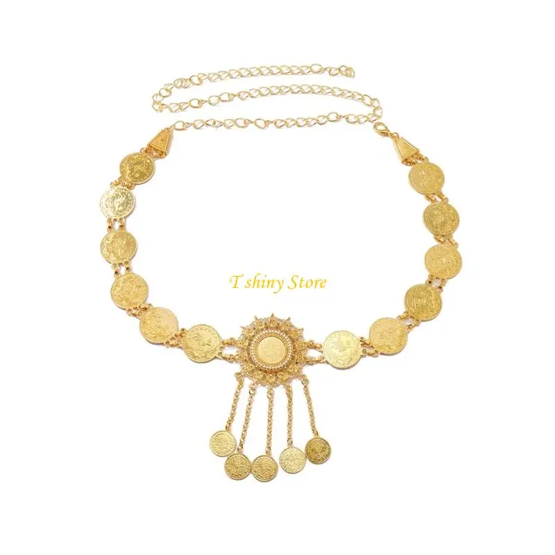 N58F Waist Chain Carved Floral Charm Belly Dance for Ethnic Wedding Exotic Accessory
