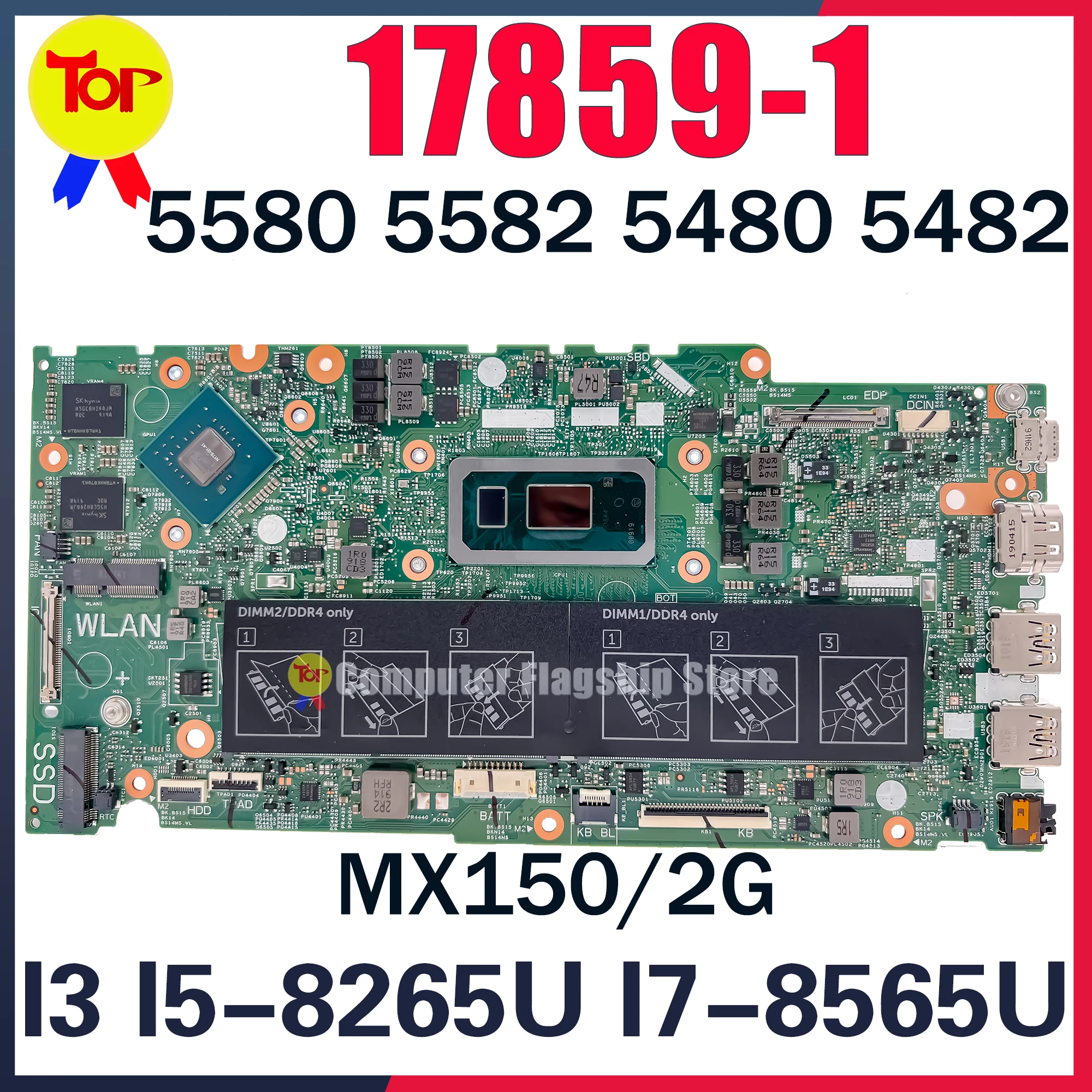 0MPHW 0FD7JJ 17859-1 Laptop Motherboard For DELL 14 5480 5482 5488 5481 15 5580 5582 I5-8265U I7-8565U Mainboard Fast shipping