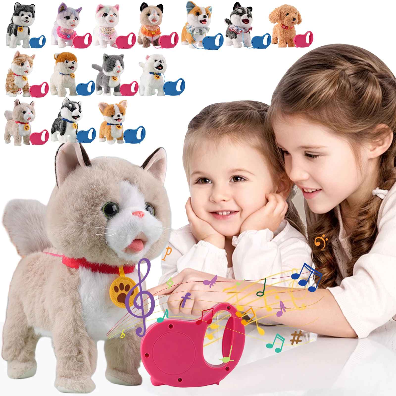 Correa eléctrica para caminar para perros, juguete de peluche interactivo electrónico para niños, movimientos realistas para lamer, imitación de voz, Control remoto