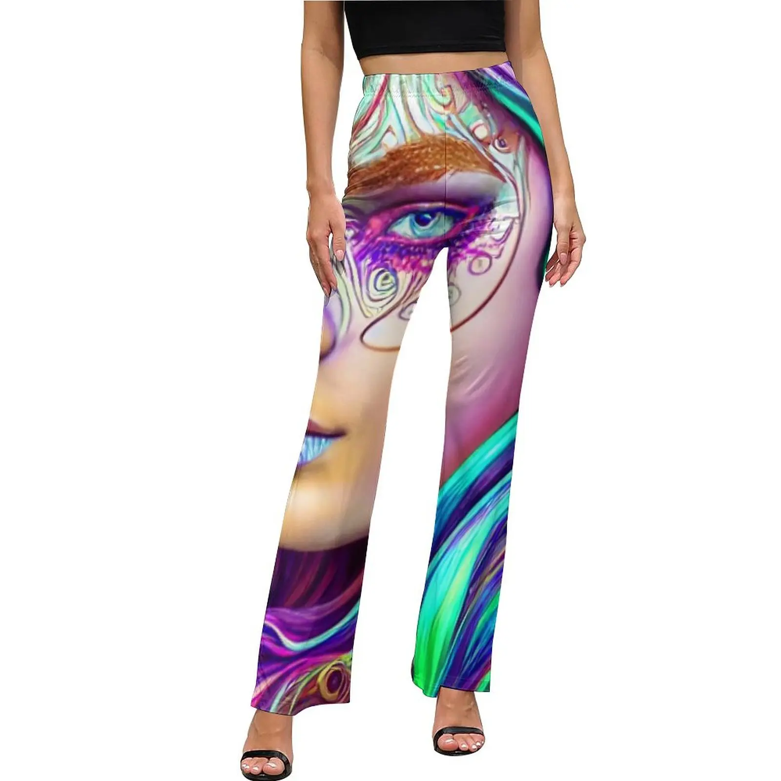 

Tribal Lady Face Paint Casual Pants Women Pop Art Slim Aesthetic Flare Pants Daily Sexy Custom Trousers