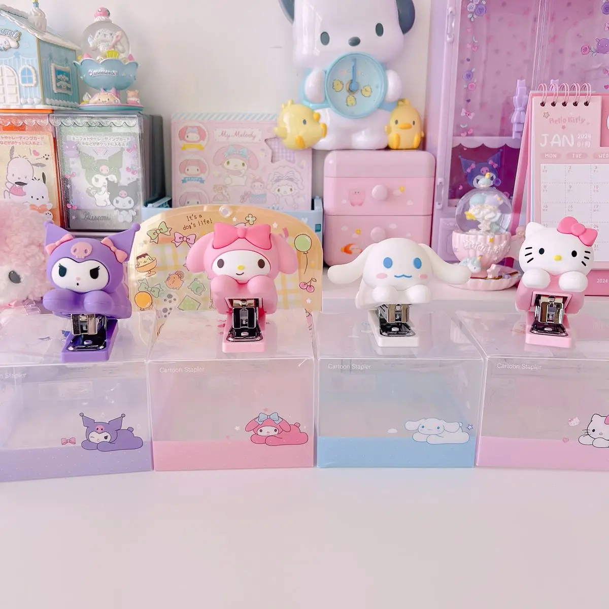 Sanrio-grapadora de silicona de dibujos animados, máquina de encuadernación portátil para oficina de estudiantes, melodía de Anime Kuromi Hello Kitty, regalos de papelería para estudiantes