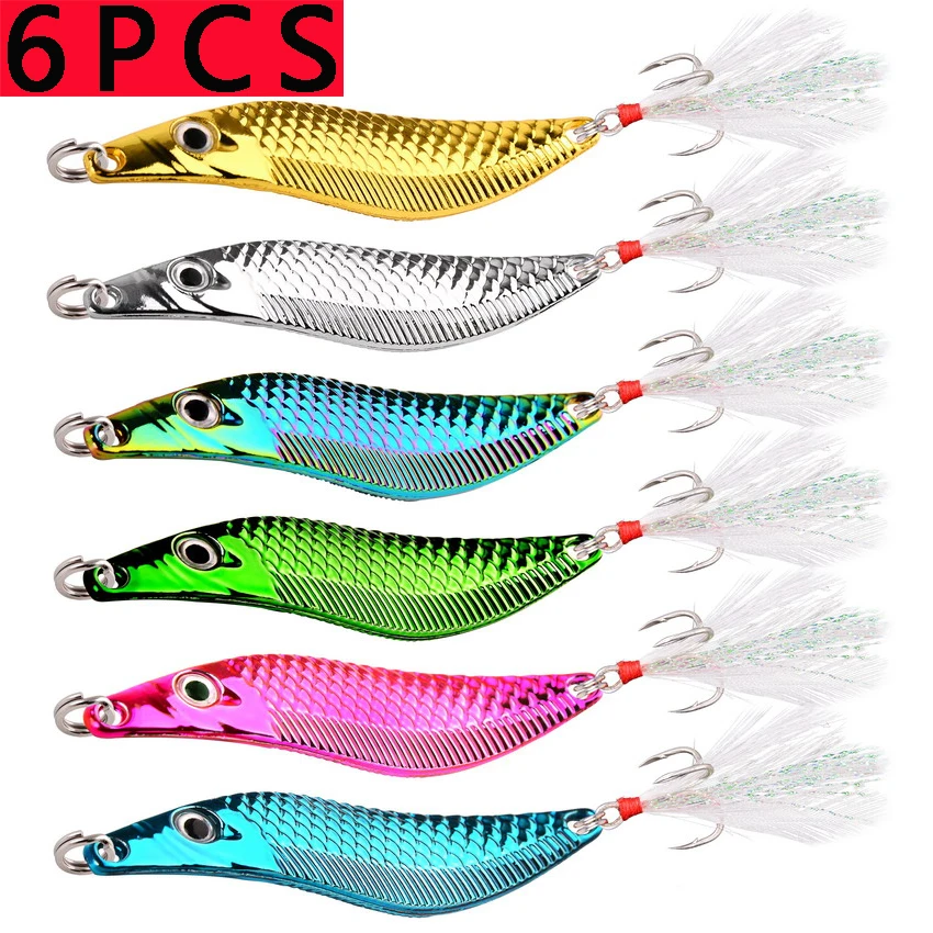 6Pcs Fishing Lure Metal VIB 7g 10g 15g 20g Jig Sequins S-shaped Leech Spinners Spoon Artificial Bait Bass Pike Perch Tackle