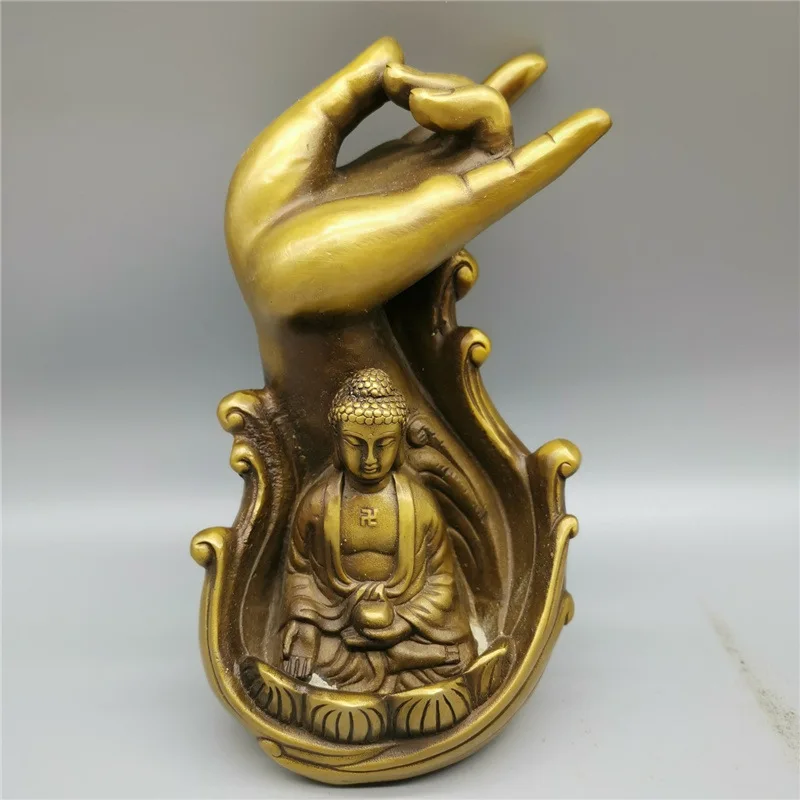 

Guyunzhai Miscellaneous Antique Crafts Vintage Distressed Bronze Collection Brass Buddha Hand Backflow Incense Home Decoration