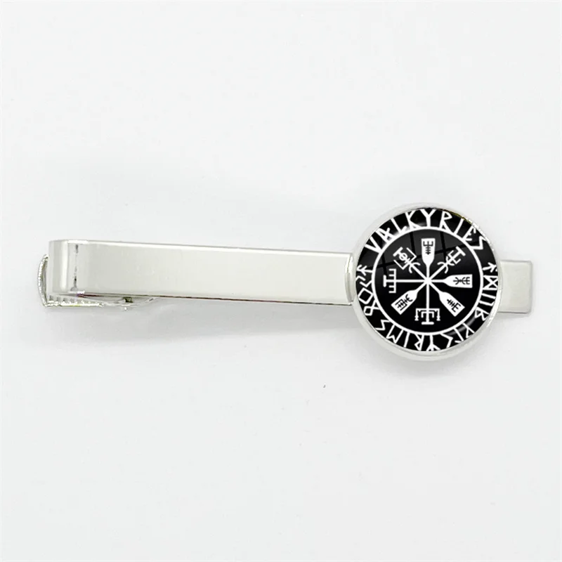 بوصلة فايكنغ رونية ثلاثية الثالوث القديمة ، مشبك ربطة عنق زجاجي بنمط رمز أودين ، مشابك ربطة عنق بلون فضي للرجال ، مجوهرات ساحرة ، جديدة #2