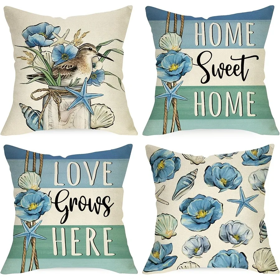 Short plush material pillowcaseNautical Elements Home Decorative Pillow CasesLiving room sofa cushion cover, soft and comfortabl