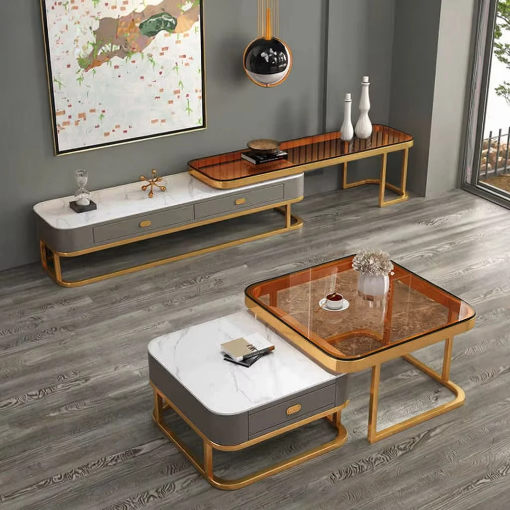 Modern Light Luxury Living Room Furniture Set Sintered Stone Top TV Stand and Coffee Table Combo