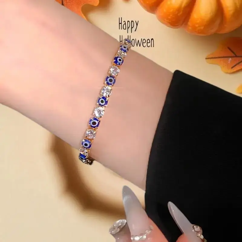 Blue  Adjustable Zircon Tennis Chain Bracelets For Women Men Jewelry Gifts