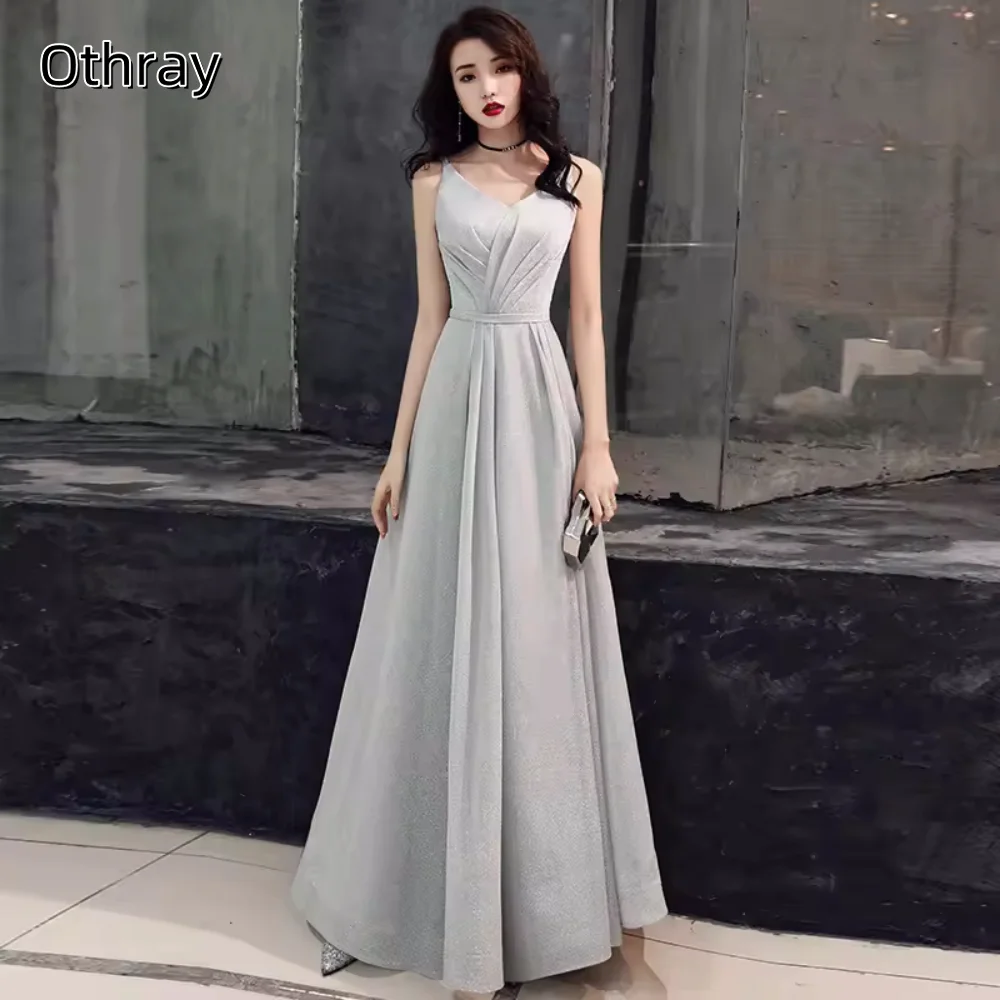 

Satin Customized Sexy V-Neck Long Formal Dress A-Line Sleeveless Criss-Cross Floor-Length Elegant Prom Dresses vestidos de gala