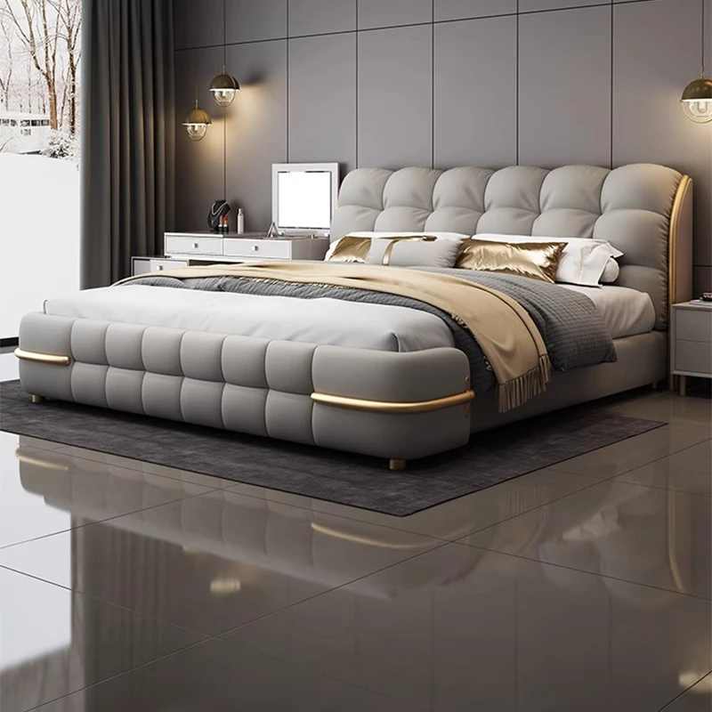 

Modern Wedding Bed Frame Minimalist Confortable Master Bedroom Bed American Style Light Luxury Cama De Casal Bedroom Furniture