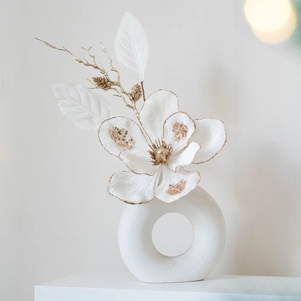 

Glitter Artificial Christmas Flower Flocking DIY Christmas Poinsettia Handmade Realistic Xmas Decorative Flowers