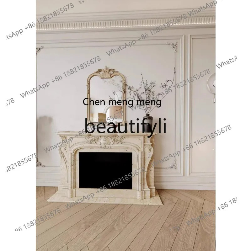 

178Marble fireplace French American retro travertine fireplace living room stone mantel
