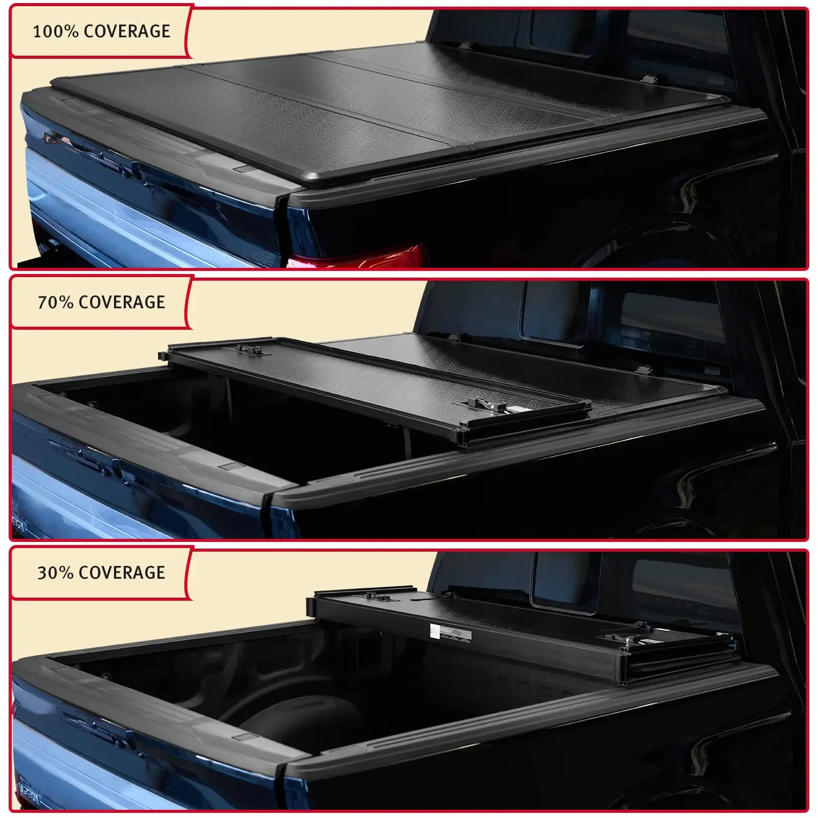 Shiny Black Hard Tri-Fold Truck Bed Waterproof Tonneau Cover for Ford F150   Part Accessories