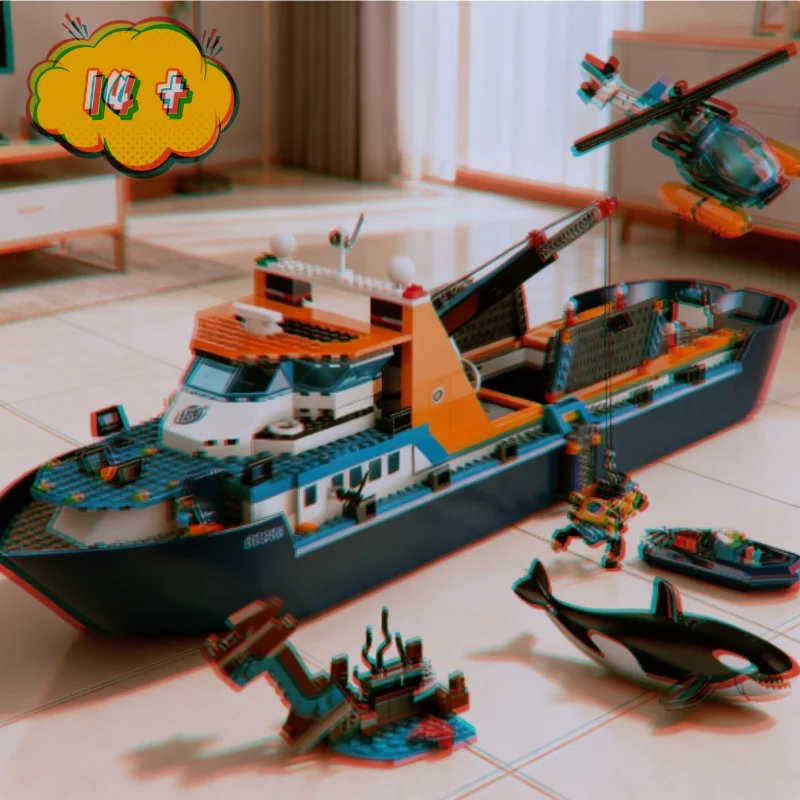 

MOC Urban Ocean Ship Model Kids Bricks City Deep Sea Exploration Steamer Boat Building Blocks Birthday Gifts
