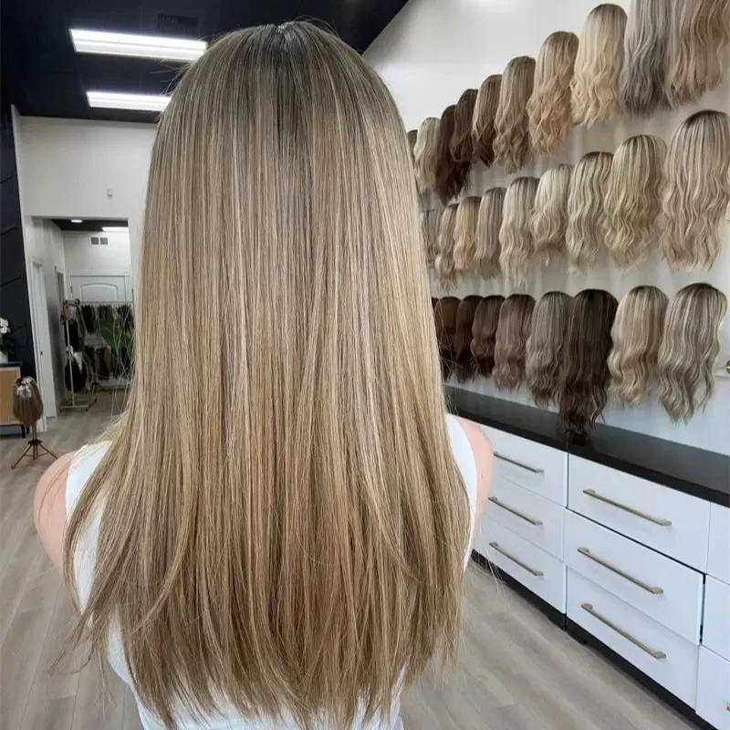 

Ash Brown Human Hair Wig 100% Real European Virgin Hair Lace Frontal Wig HD Pre Plucked Hairline Glueless Straight Women Wig