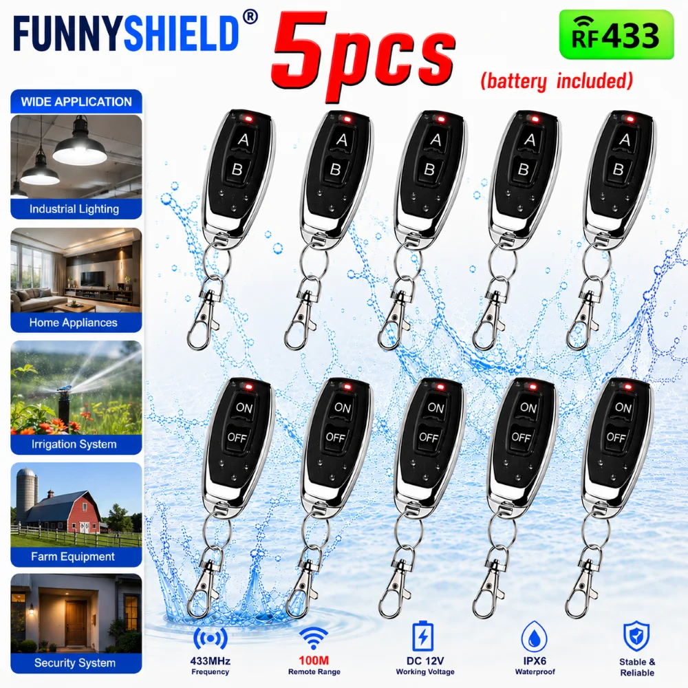 FUNNYSHIELD 433MHz RF Remote Control Learning Code EV1527 Smart Home Transmitter For Led Light Car Gate Garage Door Alarm Key