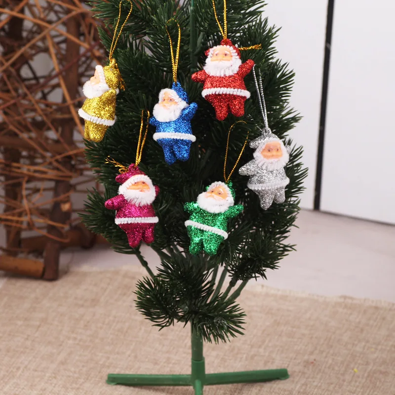 6pcs Colorful Christmas Santa Claus Ornaments Xmas Tree Hanging Decoration Multi-color Mini Glitter Drop Hanging Decor Gifts