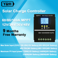 Y&H 60A 80A 100A MPPT Solar Charge Controller 12V 24V 36V 48V Solar Panel Battery Intelligent Regulator for Lead-acid/Lithium