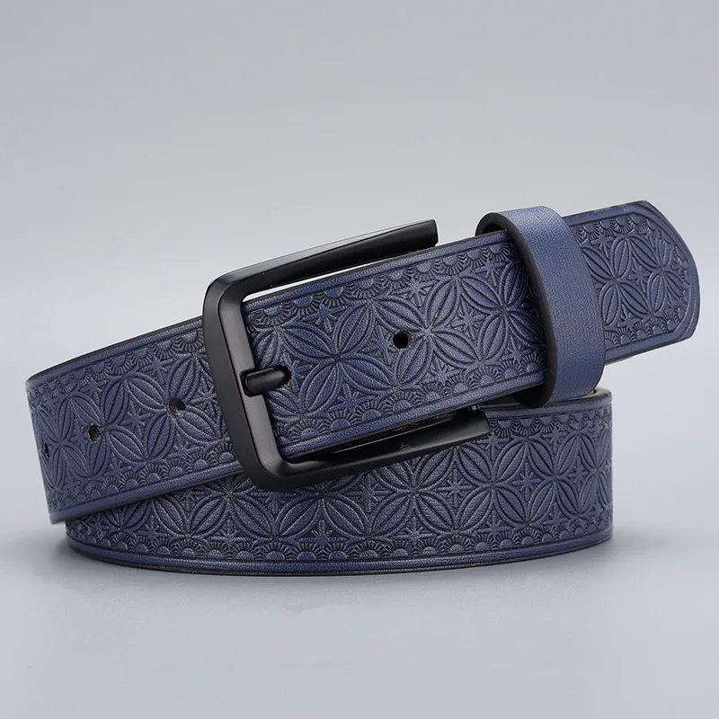 New Men Retro Embossed Belt Zinc Alloy Buckle Casual Business Belt Men PU Leather Belt Fashion Jeans Strap