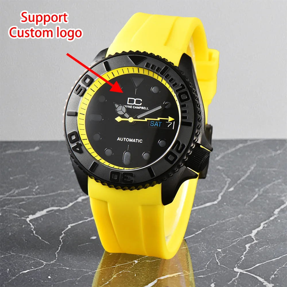 

Custom Watch Fit For NH36 Automatic Mechanical Men's Watch Sapphire Crystal Stainless Steel watch Case Rubber Strapwatch