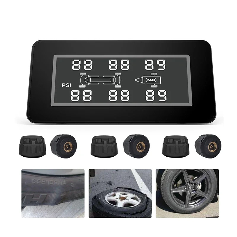 Sistem Pemantau Tekanan Ban Solar TPMS 6 Roda Sensor 199 psi untuk Truk, RV, Bus, dan Trailer