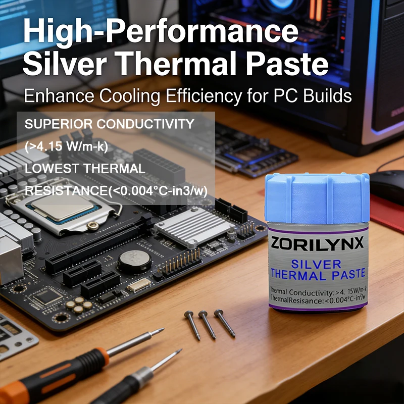 

ZORILYNX Silver Thermal Paste 4.15W/m-k High Conductivity CPU GPU Cooling Grease Compound Heat Sink Paste for PC Laptop Console