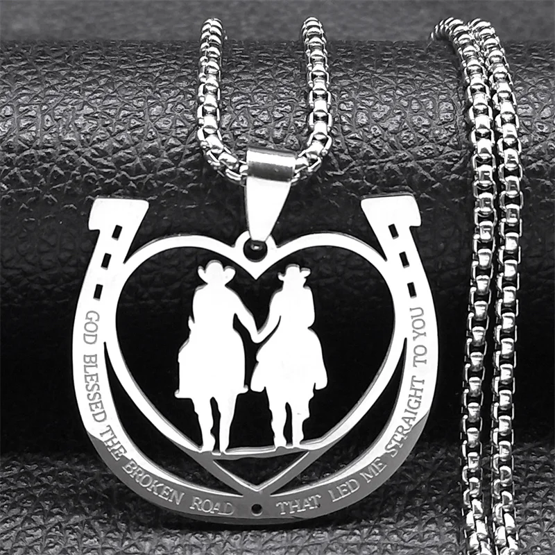 

God Blessed The Broken Road That Let Me Straight To You Horse Shoes Necklace Stainless Steel Heart Couple Chain Jewelry NZZZ542