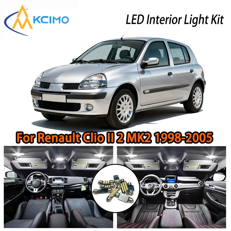 

Комплект двухцветного светодиодного внутреннего освещения премиум-класса для Renault Clio II 2 MK2 1998-2005, супер яркий, простой в установке, двухцветный вариант