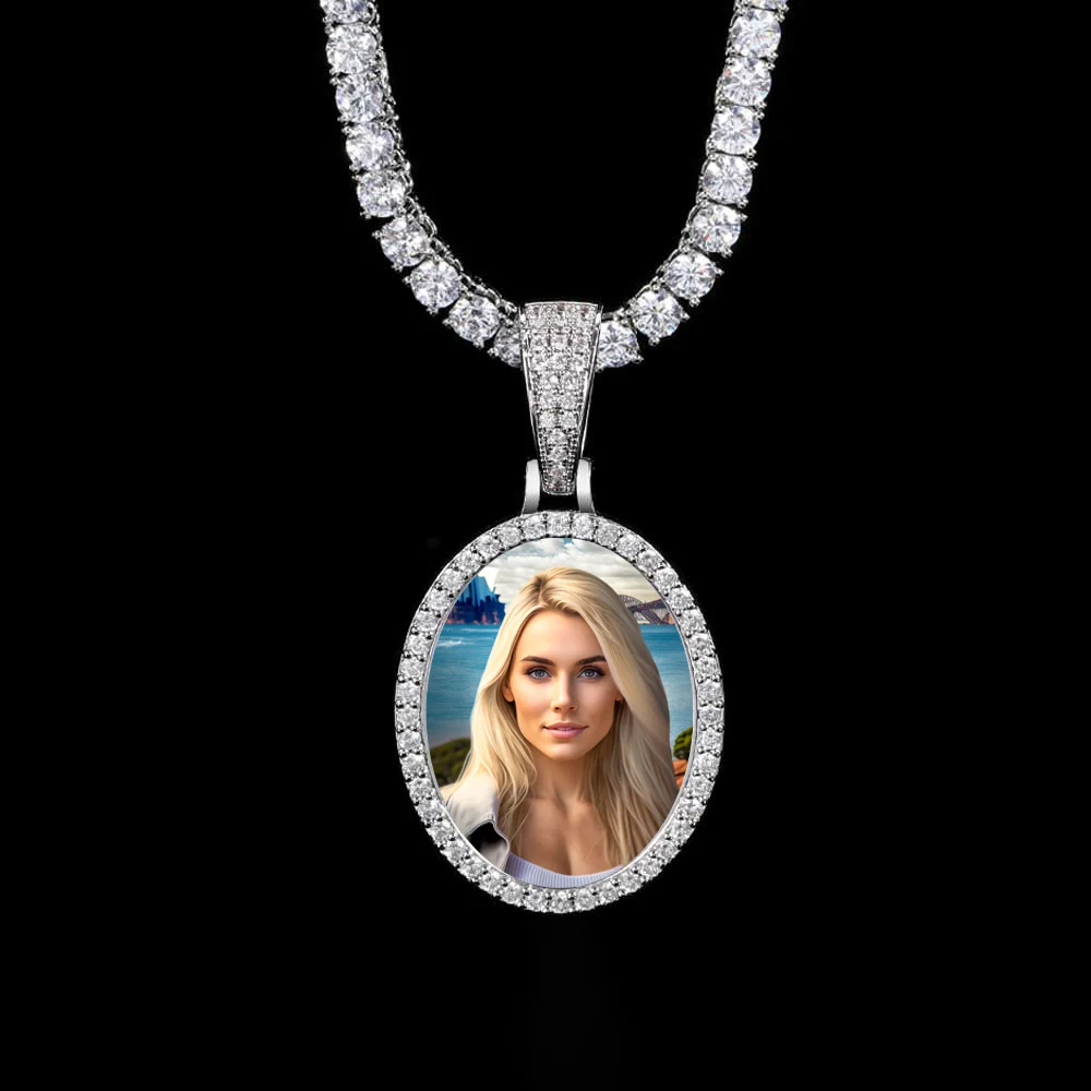 Hip Hop Jewelry High Configuration Moissanite Pendant 925 Sterling Silver Custom Photo Pendant Necklace Passes Diamond Test