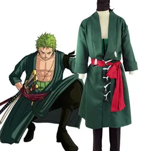 Anime Roronoa Zoro Cosplay fantasia para homens e mulheres, brincos, camisa amarela, casaco verde, cinto, calças, uniforme, lenço, Halloween, um papel 8 principais vendas cachecol verde e amarelo - №8