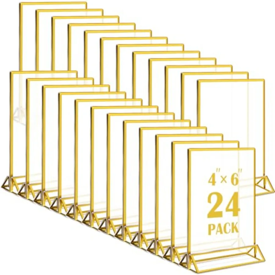 

Набор из 24 золотых акриловых держателей для табличек 4x6 дюймов, прозрачные настольные подставки с вертикальной подставкой, золотая рамка, пластиковый дисплей для ресторанов и офисов