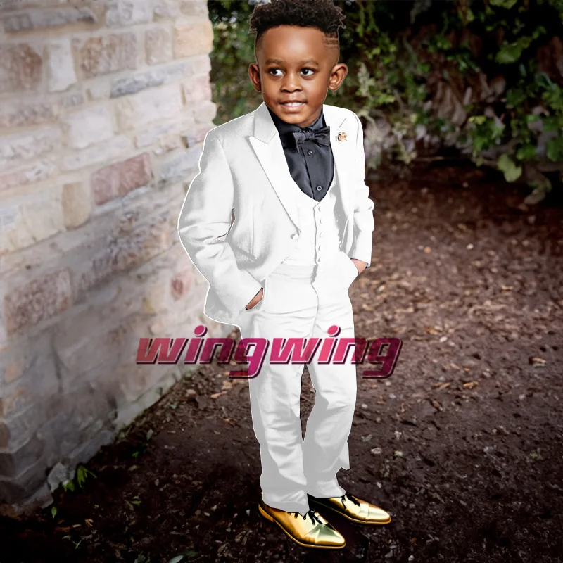 

White Suit for Boys Wedding (Jacket, Pants, Waistcoat, Bow Tie) Four-Piece Set Formal Tailored Clothes Kids Blazer