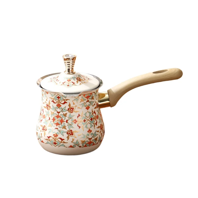 

Stainless Steel Turkish Coffee Pot Portable Butter Warmer Pot Chocolate Melting Pot with Long Handle and Lid
