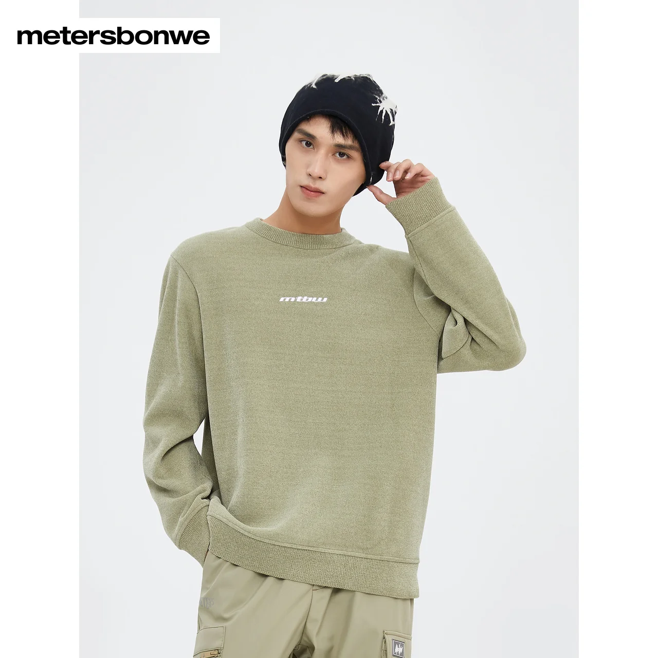 Metersbonwe Warm Sweater Men Autumn Winter Chenille Embroidery Casual Top Round Neck Pullover Black Sweater Brand