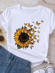 Graphic T Shirt Sunflower Butterfly Cute Summer Casual Clothing Short Sleeve Women Print Fashion Clothes Tee T-shirt Female Top