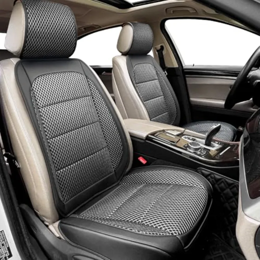

2 Pack Ventilated Cooling Car Seat Covers for Summer 3D Air Mesh Breathable Leather Front Seat Protectors with Storage Pocket U