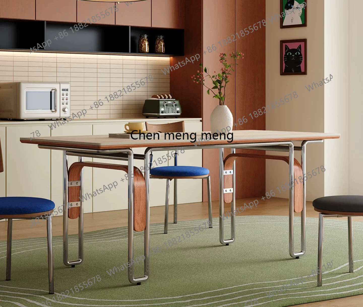 

Slate dining table New small apartment dining room household stainless steel long table