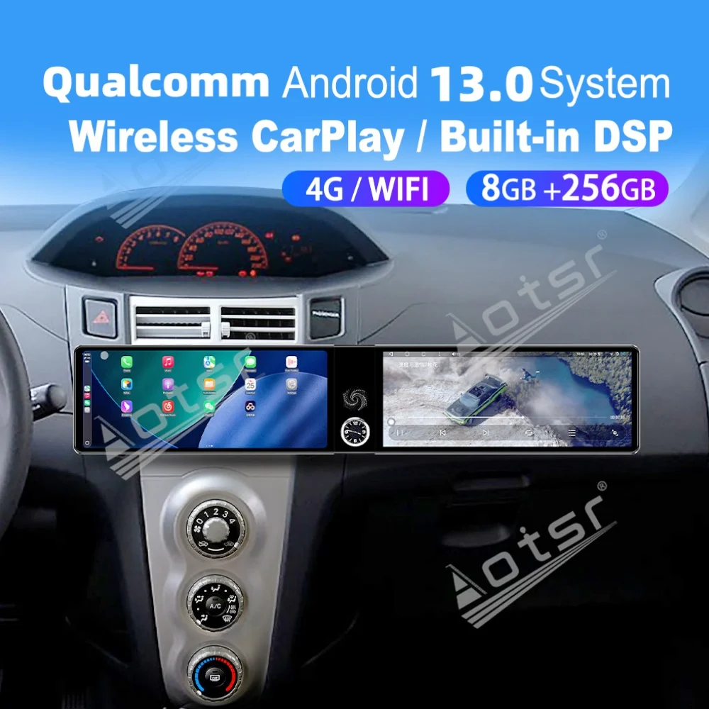 

Двойной 12,3-дюймовый экран Qualcomm Carplay Android, автомобильная мультимедийная система для Toyota Yaris 2005~2011, GPS-навигация, автомобильное радио, головное устройство